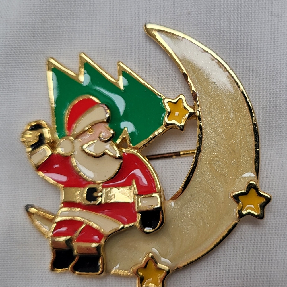 Santa and Moon Brooch